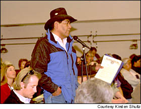 Keith Tinno, a member of the Shoshone-Bannock tribe in Fort Hall, Idaho, was among the Native American contingent to speak in support of salmon. Courtesy Kirsten Shultz