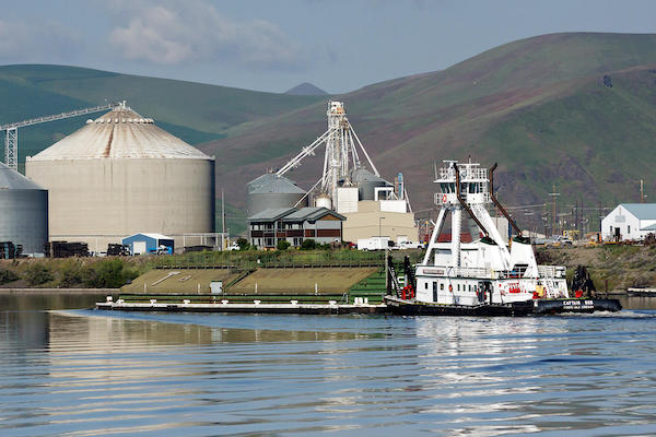 The Columbia River System, which includes the Snake River linking to Lewiston, Idaho, is a critical navigation system for shipping wheat downriver to Portland and export markets. (Tidewater photo)